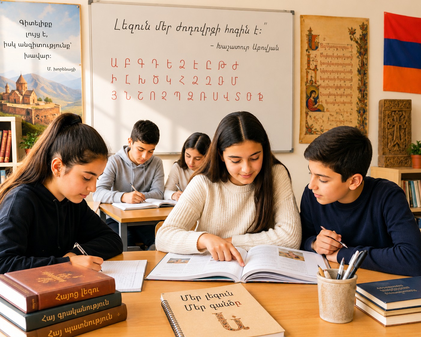 Armenian Dual Language Immersion learners studying together in the classroom